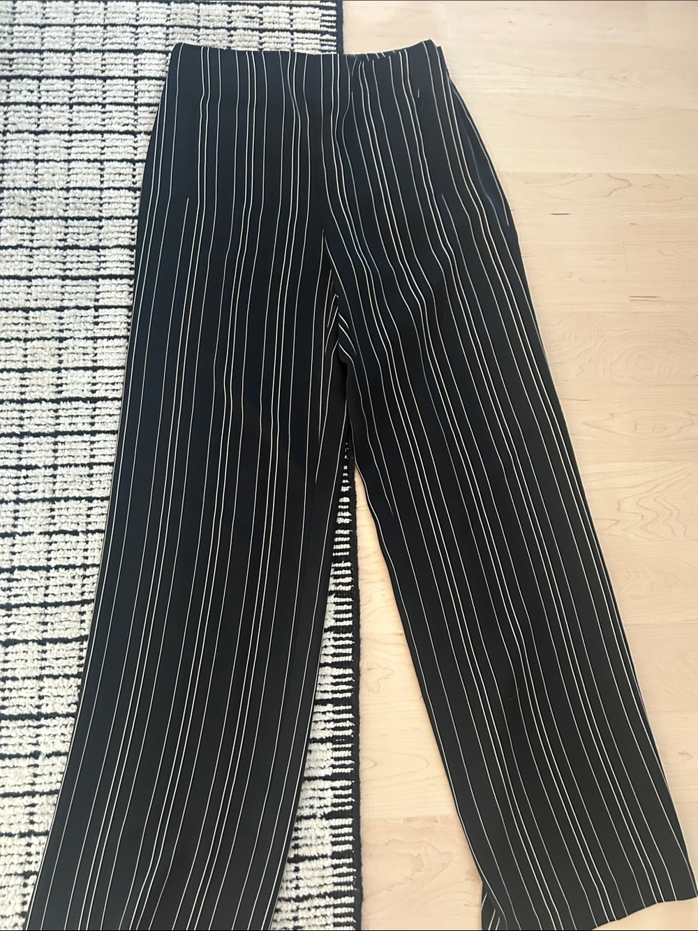 Elie Tahari Black Wide-Leg Pinstripe Trousers